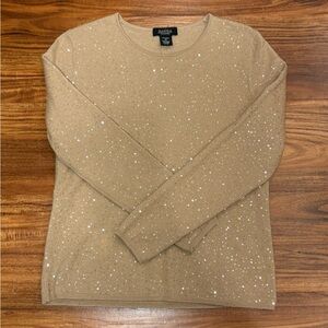 Vintage Women's Tan Sweater with Sparkle Accents 100% Merino Wool